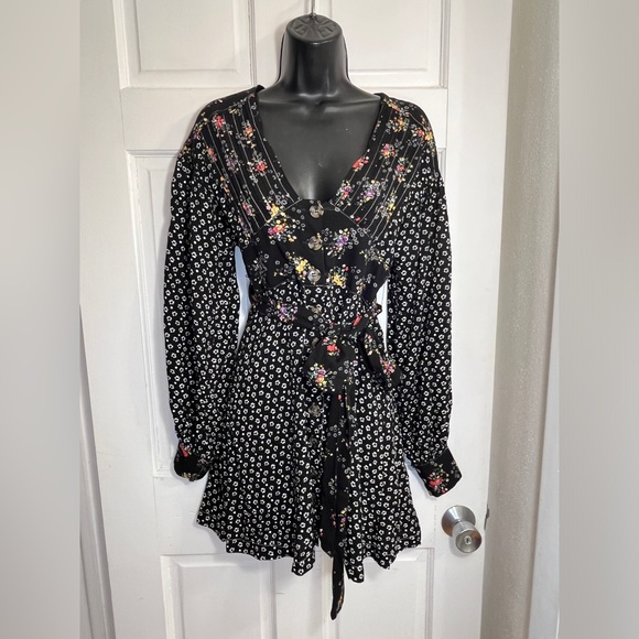 Free People Womens Wonderland Printed A-Line Mini Dress Color Black Size X-Small - Picture 4 of 14